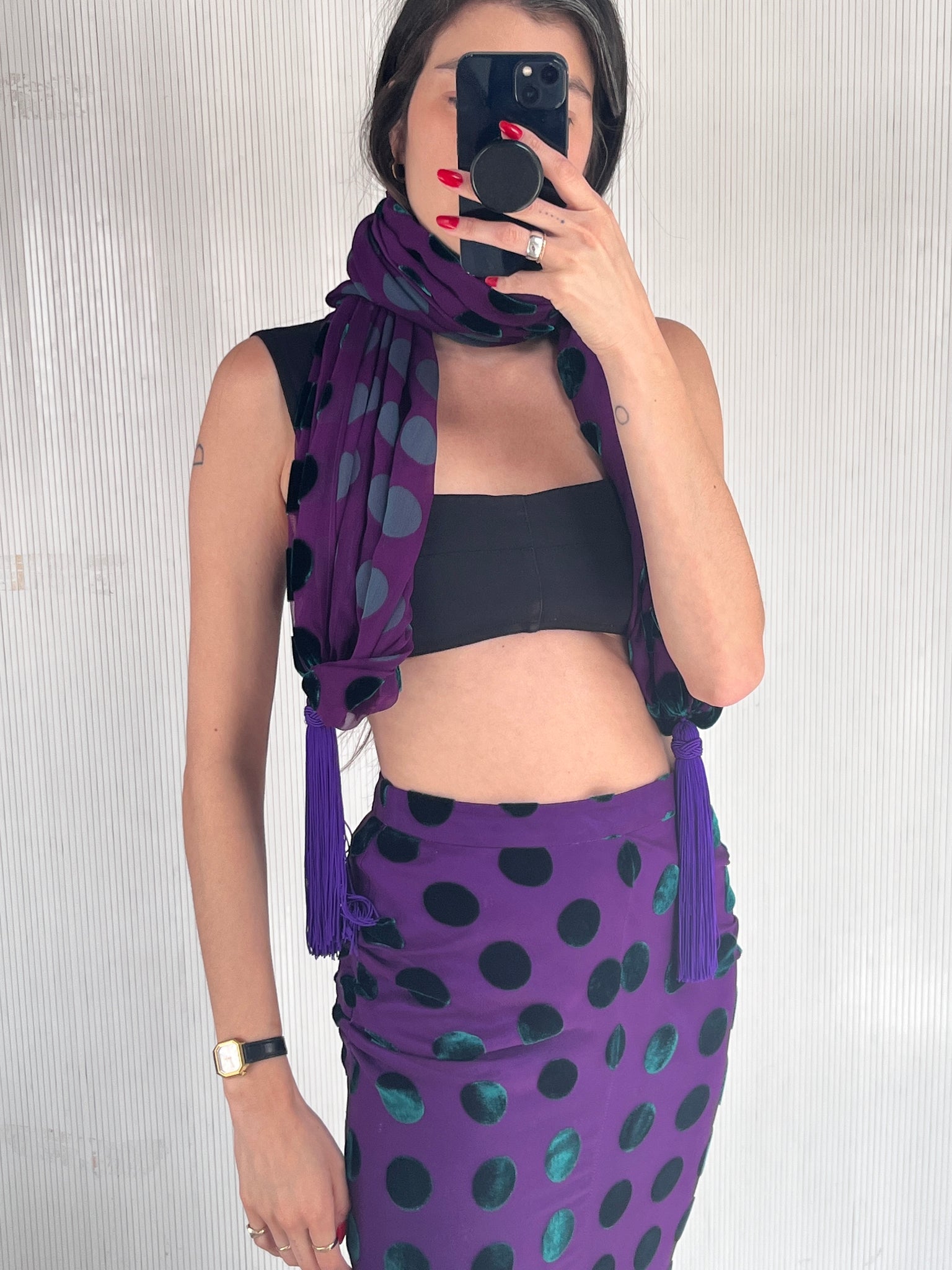 Giorgio Armani purple & green skirt & scarf set