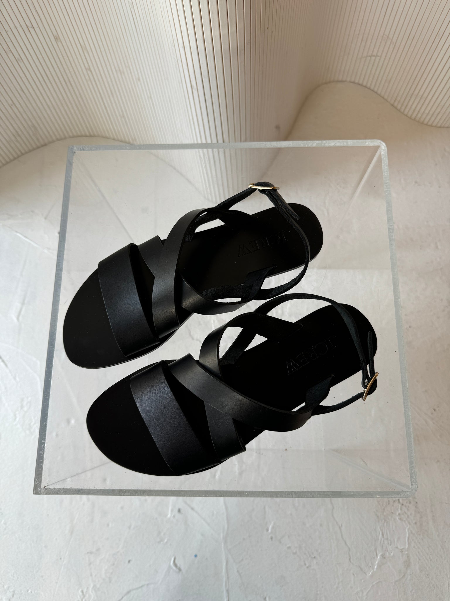 Black leather flat sandal