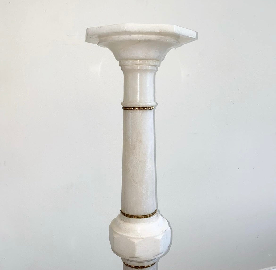 Vintage carved white marble pedestal with gold etching