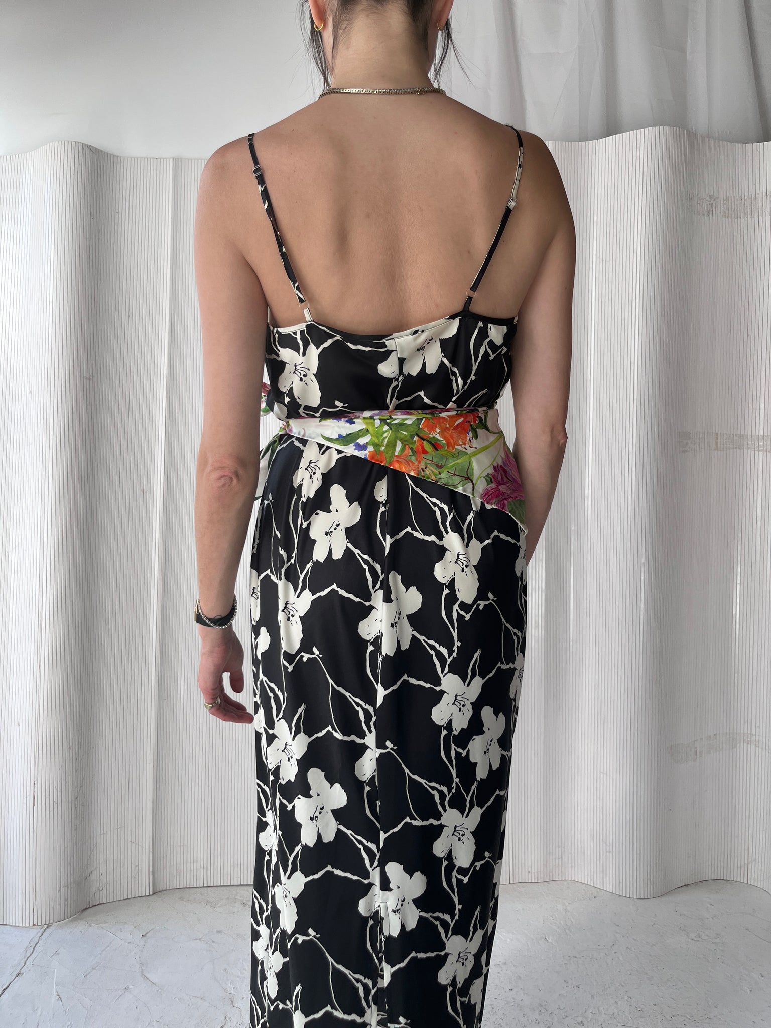 INC b&w satin floral slip dress