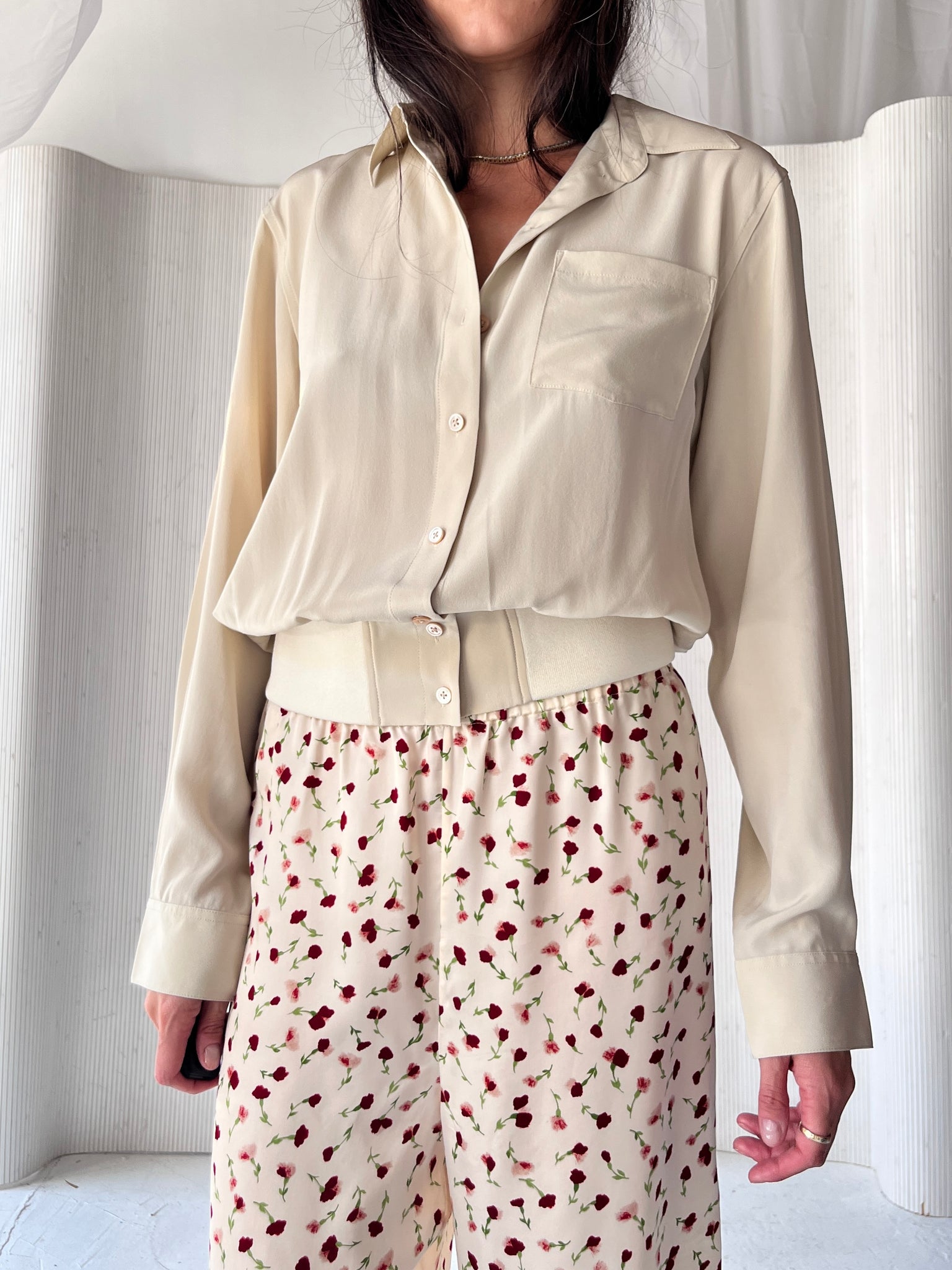 Helmut Lang taupe silk blouse