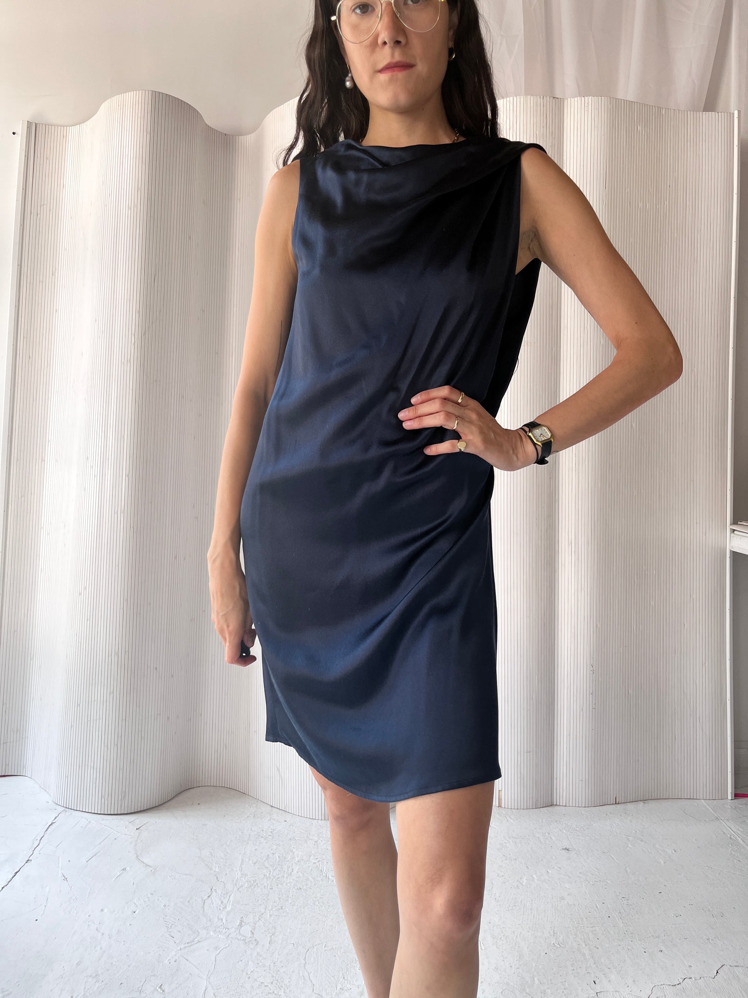 Doo-Ri Navy Silk Dress