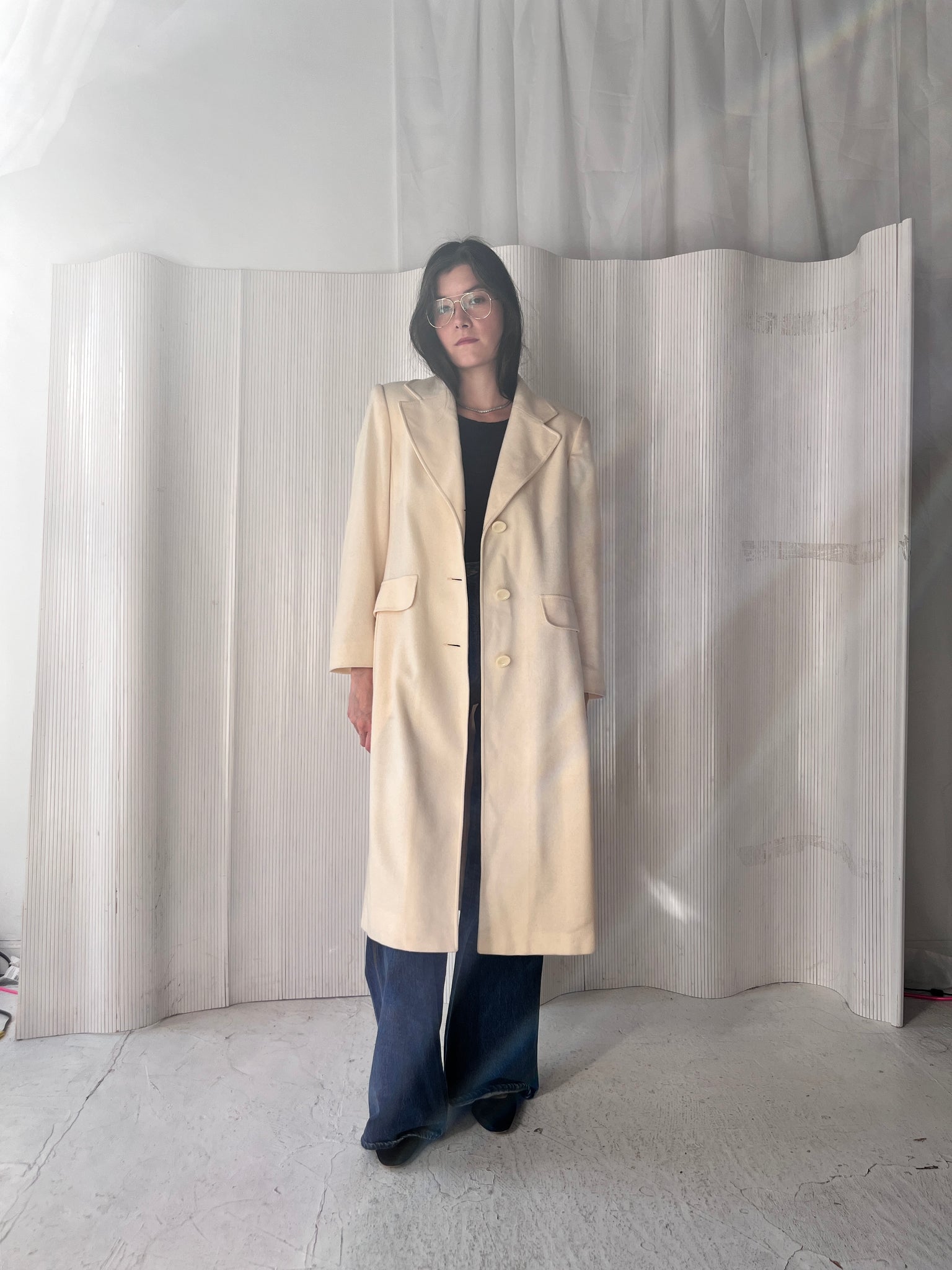 Cream wool long coat