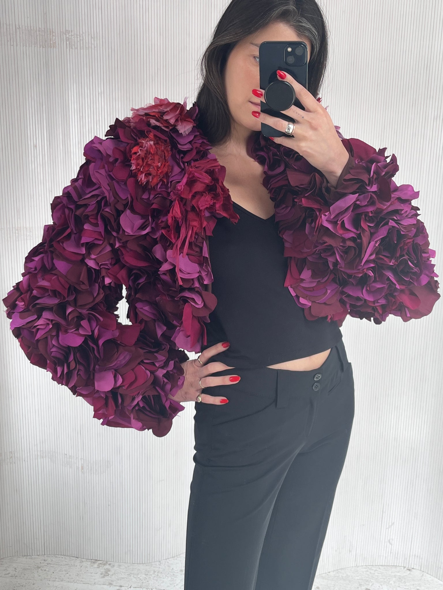 Chloe purple petal shrug