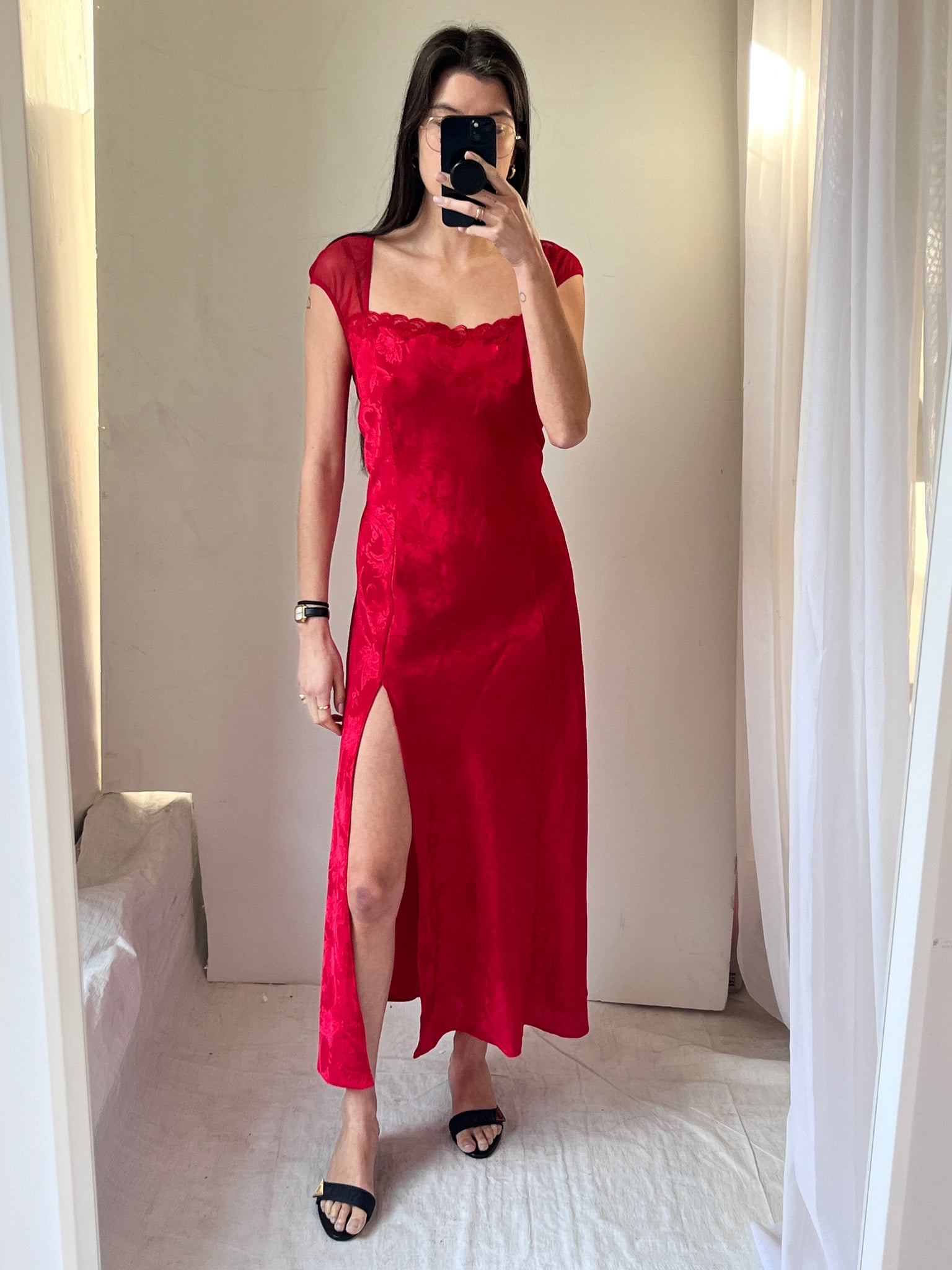 1980s Red Victoria’s Secret Slip Dress with Sheer Back