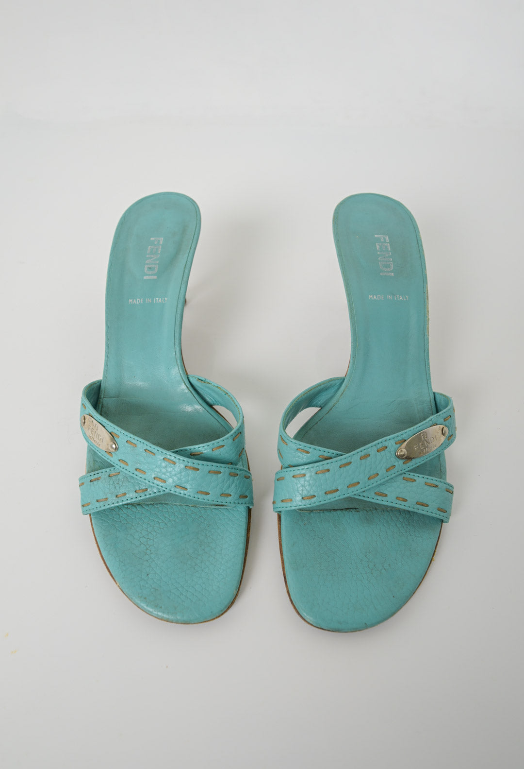 Fendi Teal Leather Sandals (39)