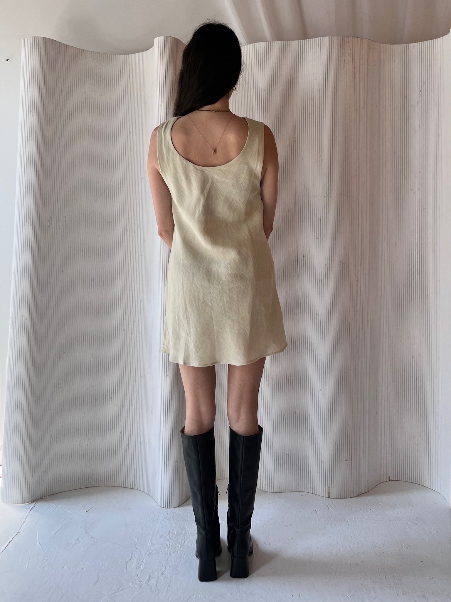 Dissh off white cowl neck dress