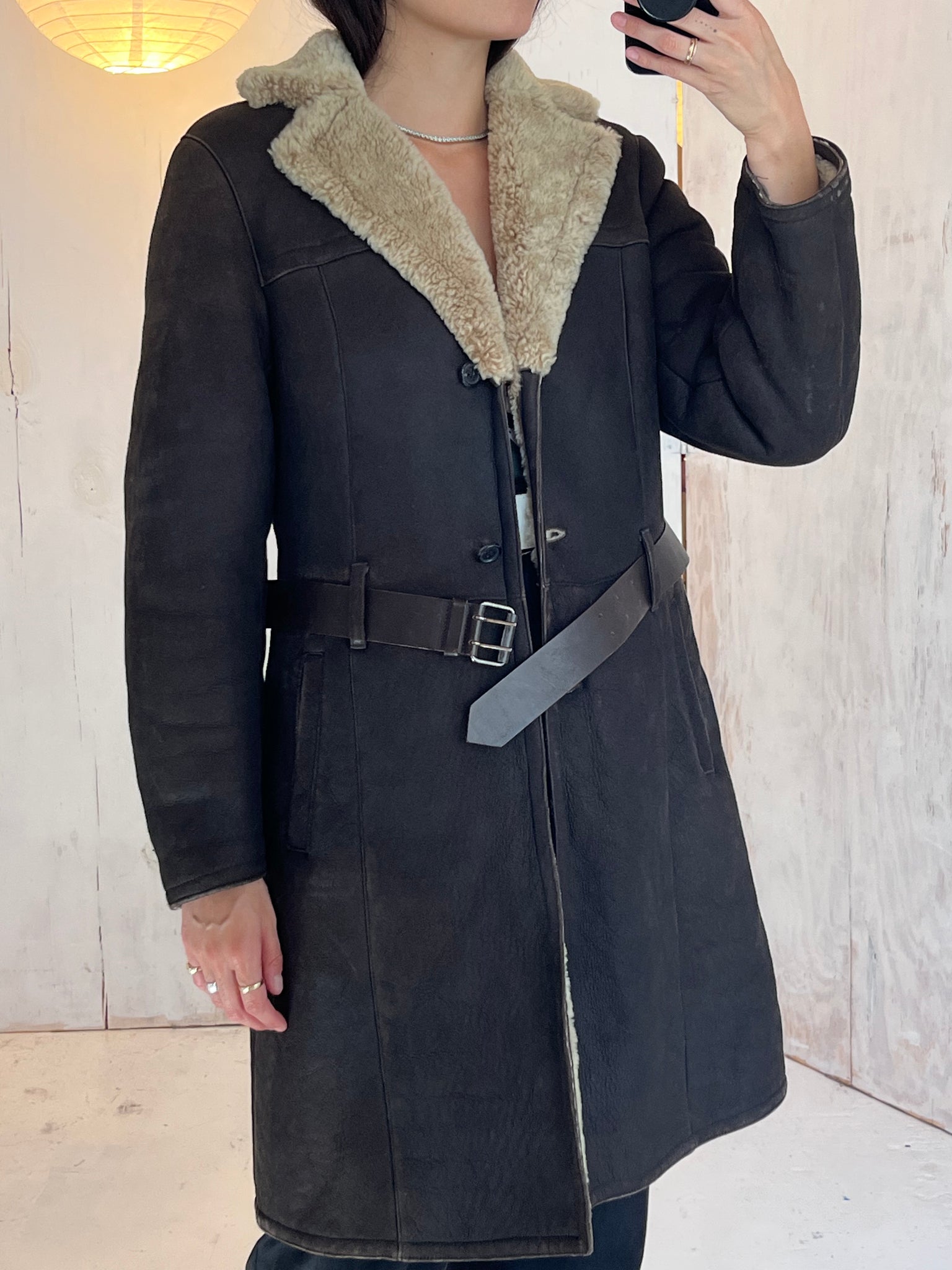 Y2K Neil Barrett Belted Shearling Coat