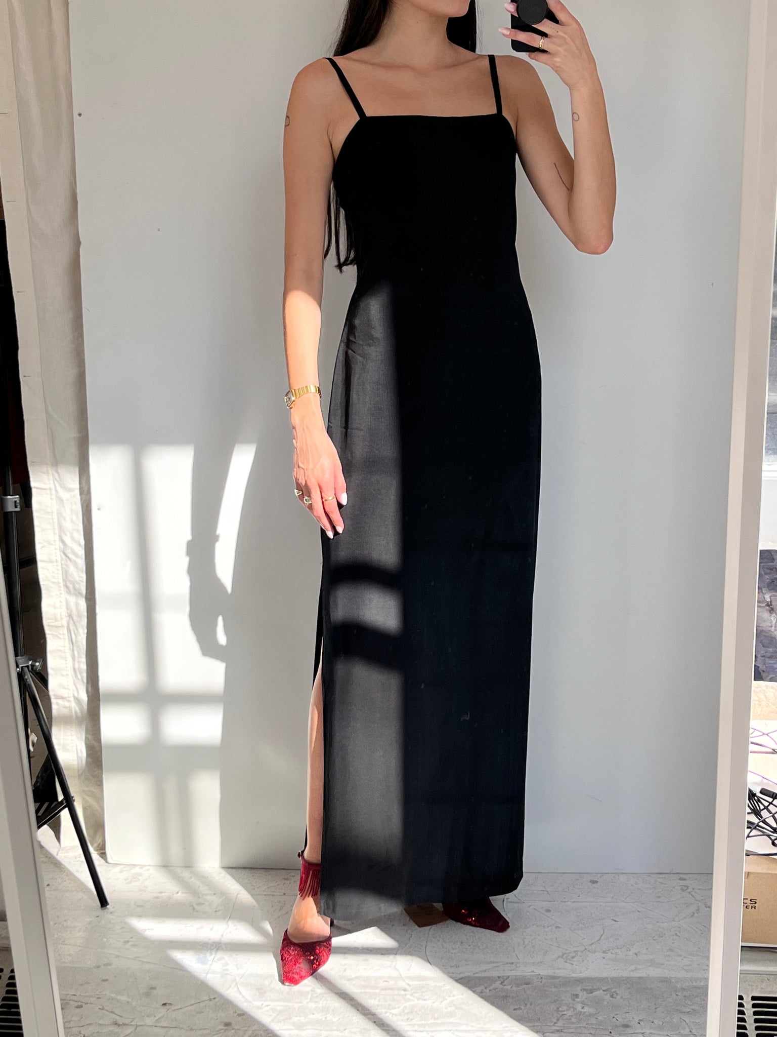 Black strappy backless gown