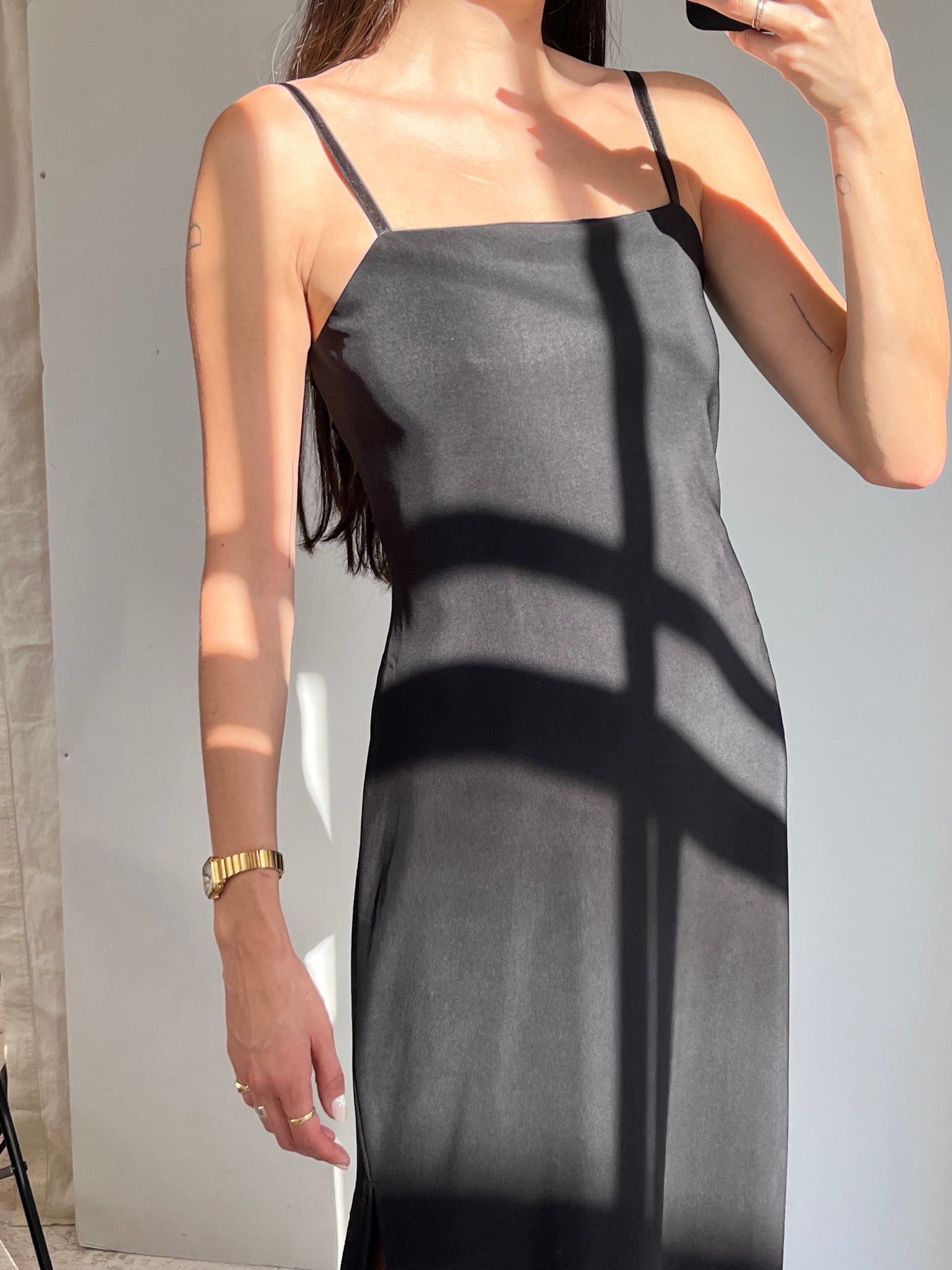 Black strappy backless gown