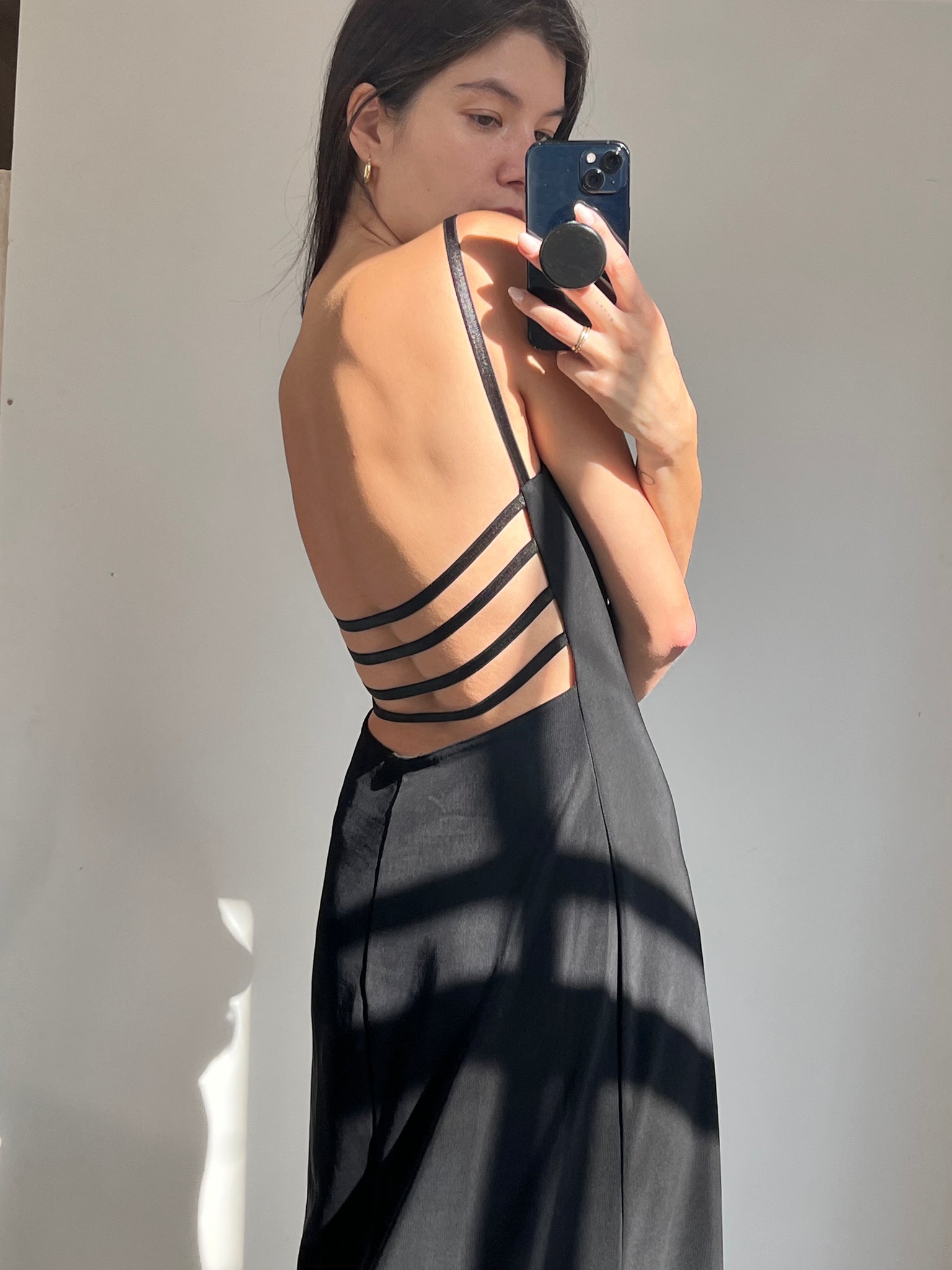 Black strappy backless gown