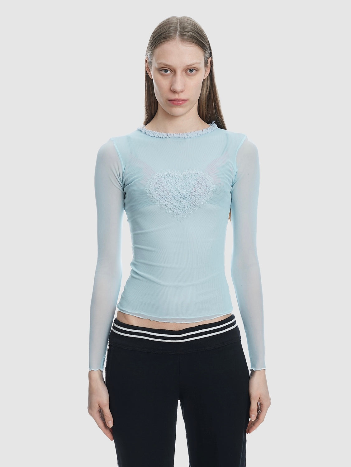 Nylon Mesh Heart Blouse