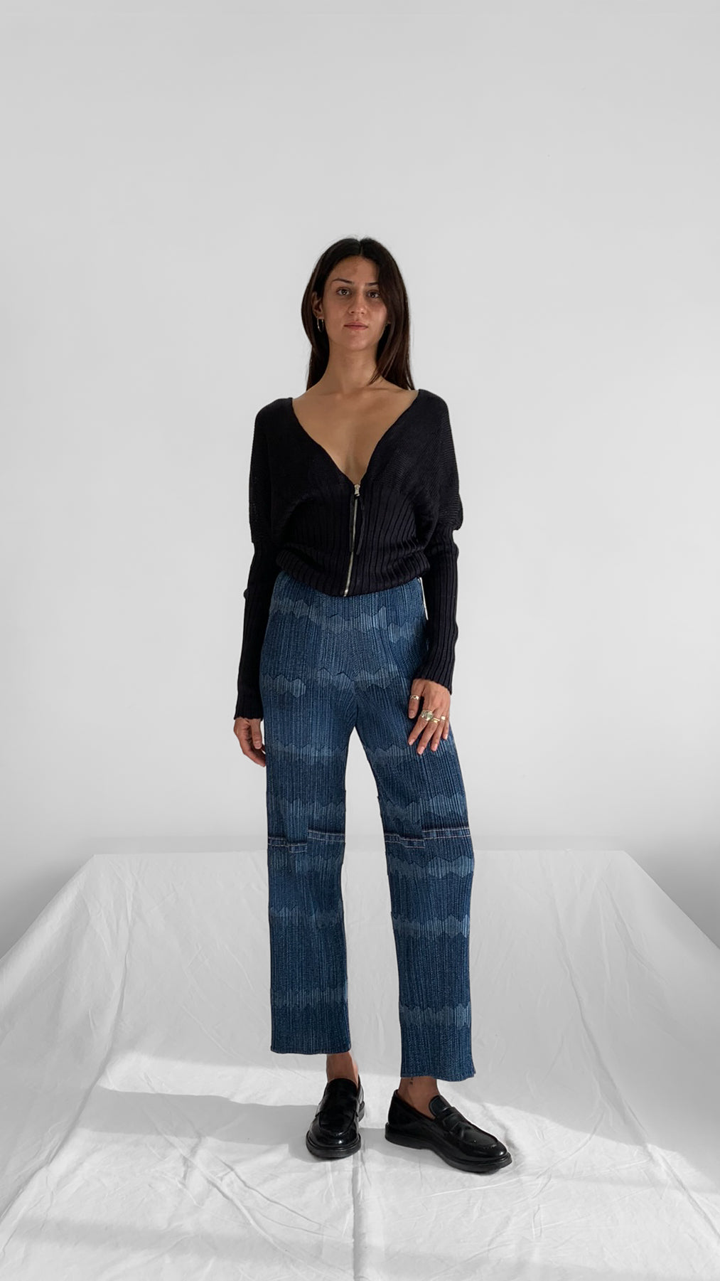 Issey Miyake Pleats Please Trompe L’oeil Denim Pants