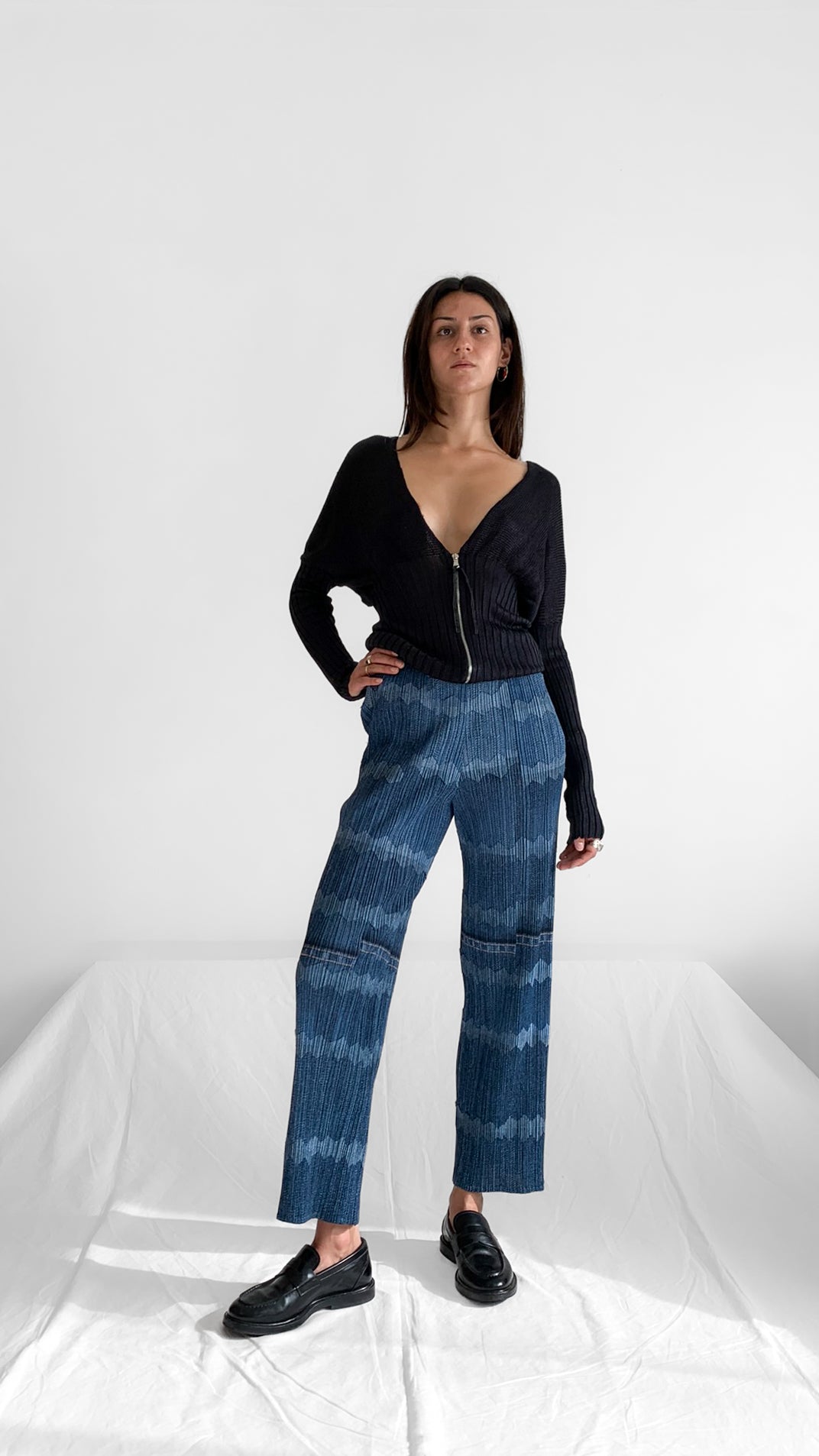 Issey Miyake Pleats Please Trompe L’oeil Denim Pants