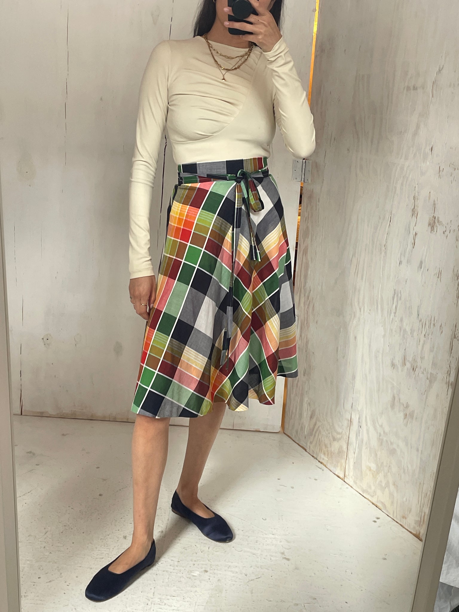 Plaid Front Flat Skirt