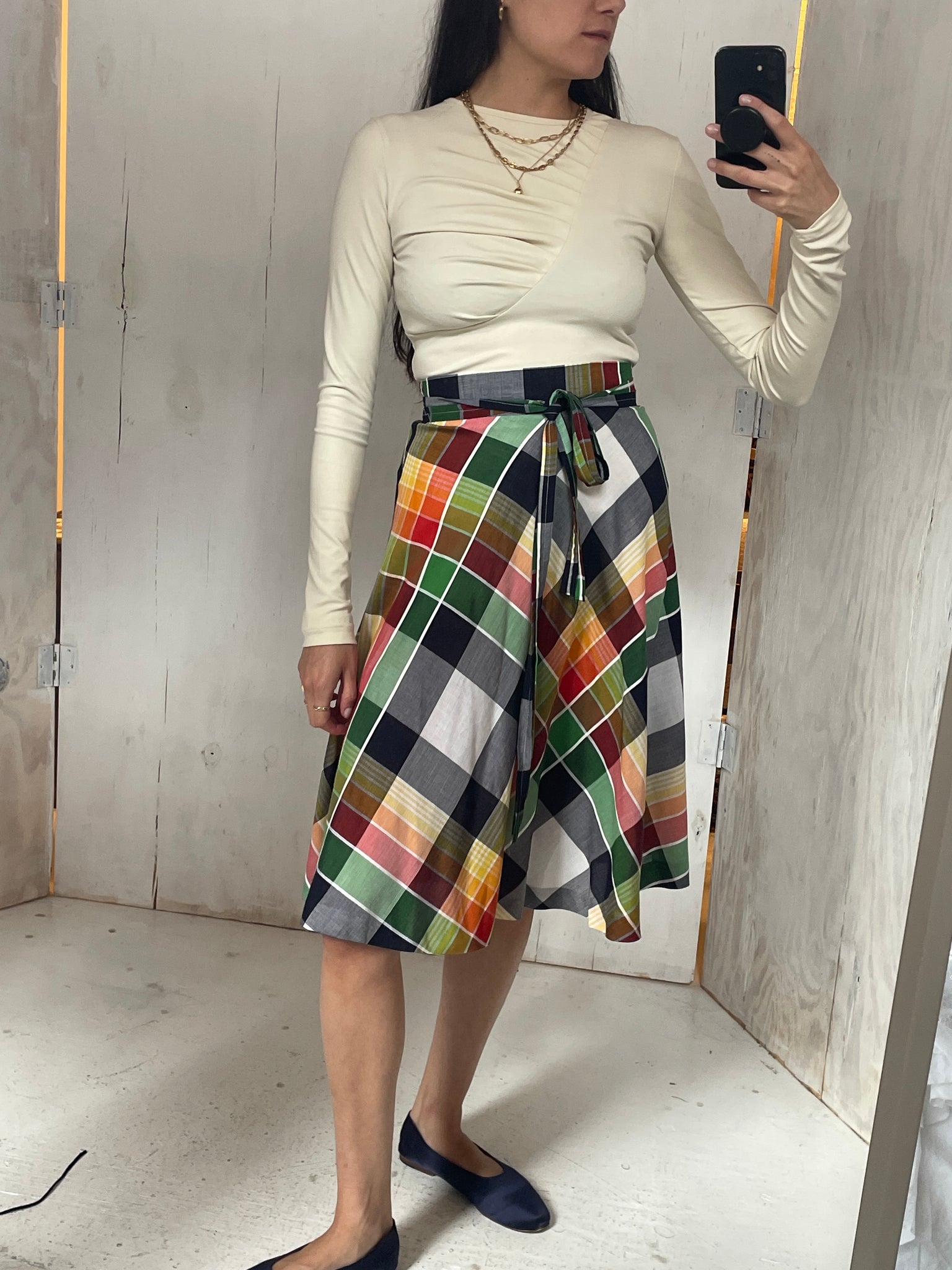 Plaid Front Flat Skirt