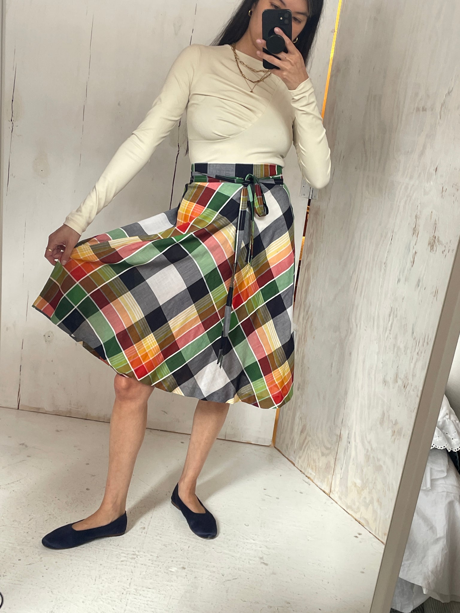 Plaid Front Flat Skirt