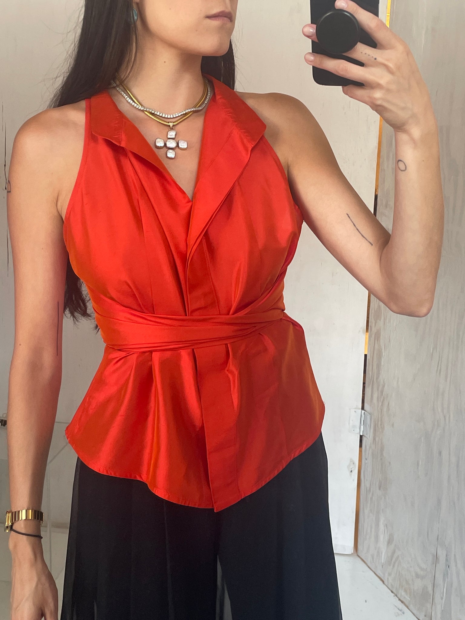 Max Mara sleeveless wrap blouse