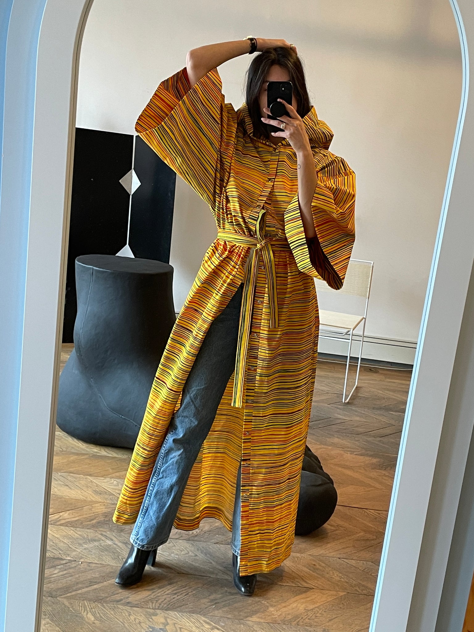 Yellow Hooded Marimekko Robe